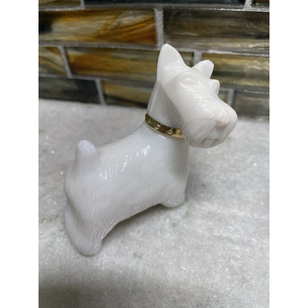 Vintage 1970's Avon Scotty Dog Milk Glass Perfume Bottle Empty